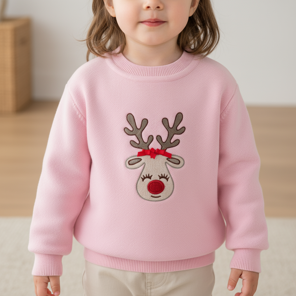 Little Ones Pink Christmas Reindeer Sweater