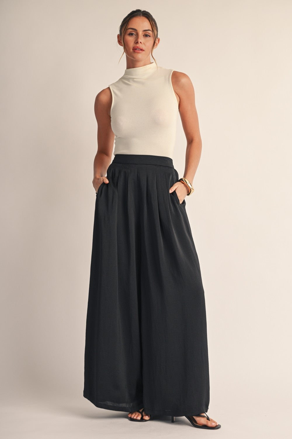 Satin Elastic Back Wide Leg Pants