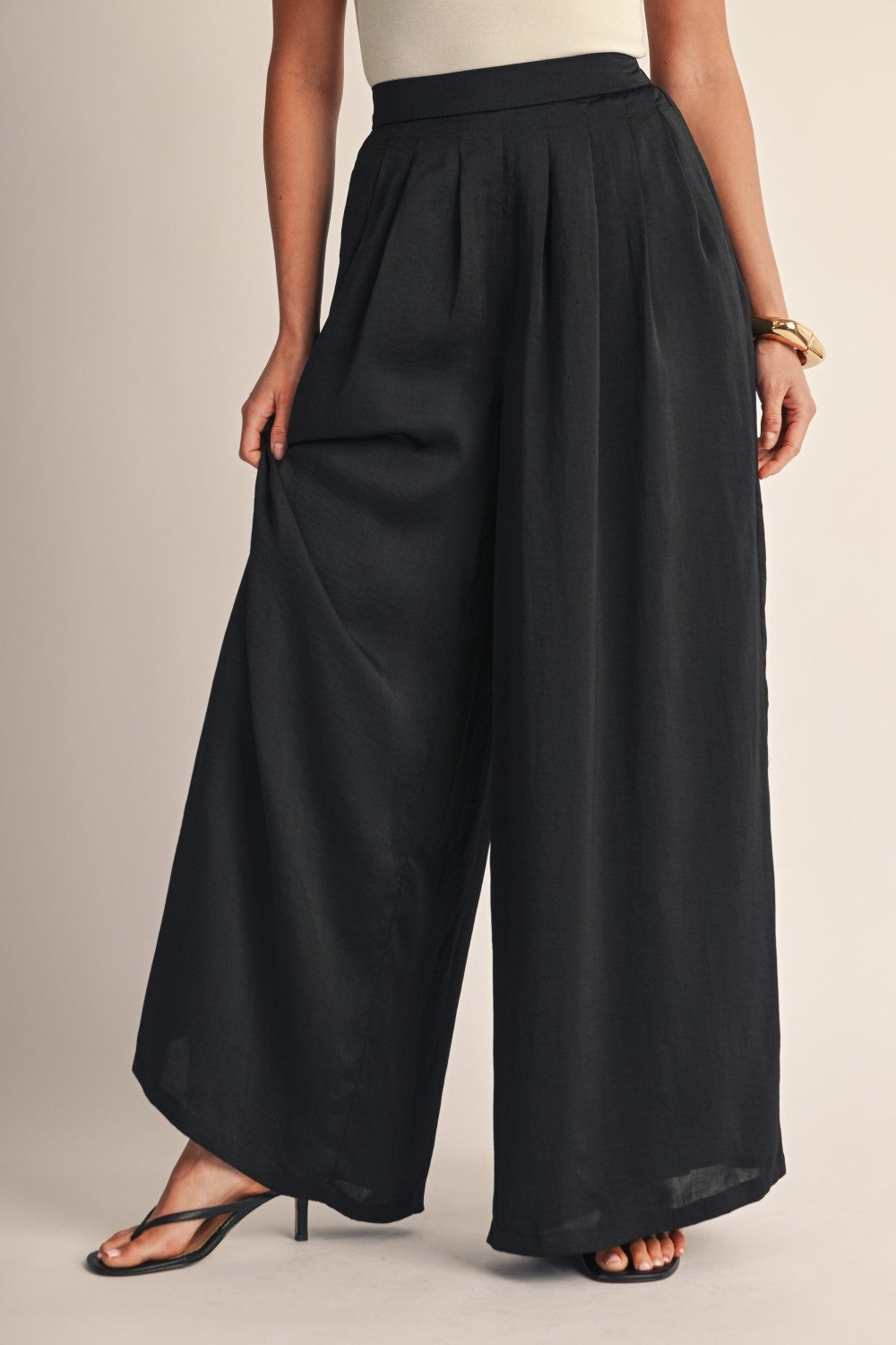 Satin Elastic Back Wide Leg Pants