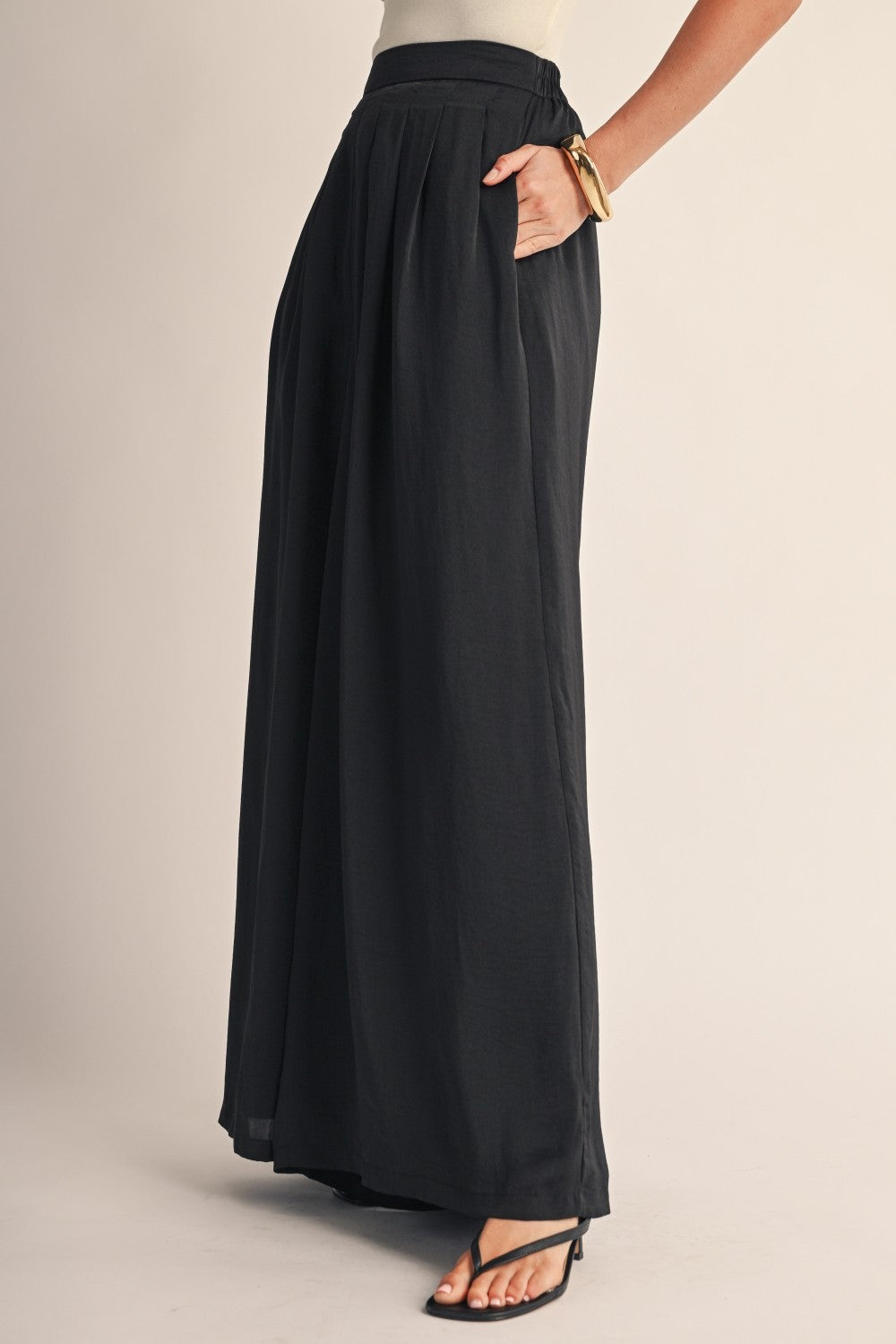 Satin Elastic Back Wide Leg Pants