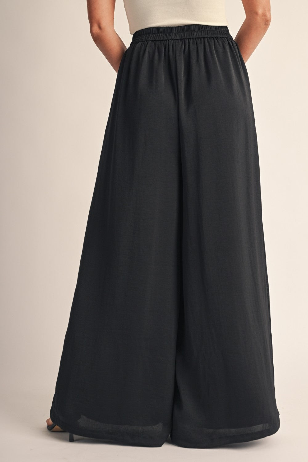 Satin Elastic Back Wide Leg Pants