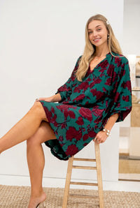 Velvet Floral Textured Mini Dress