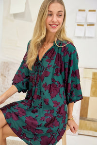 Velvet Floral Textured Mini Dress
