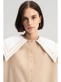 The Penelope Poplin Wide Collar Top