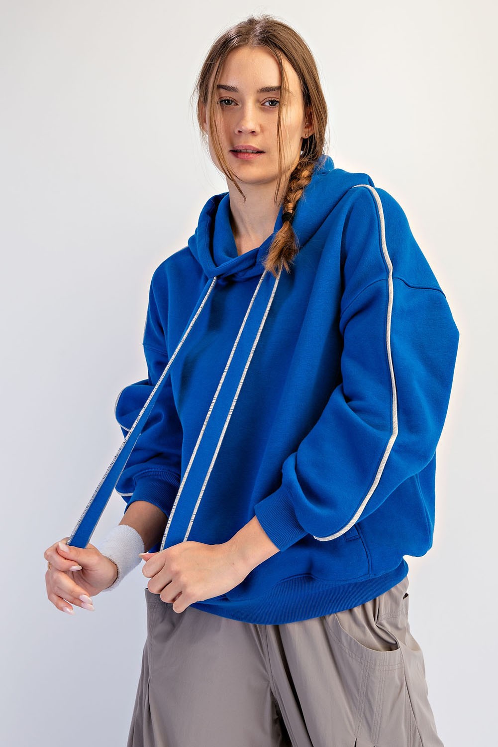 Fleeced Terry Oversized Piping Hoodie