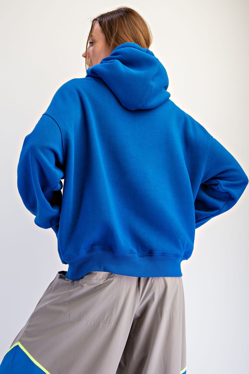 Fleeced Terry Oversized Piping Hoodie