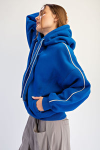 Fleeced Terry Oversized Piping Hoodie