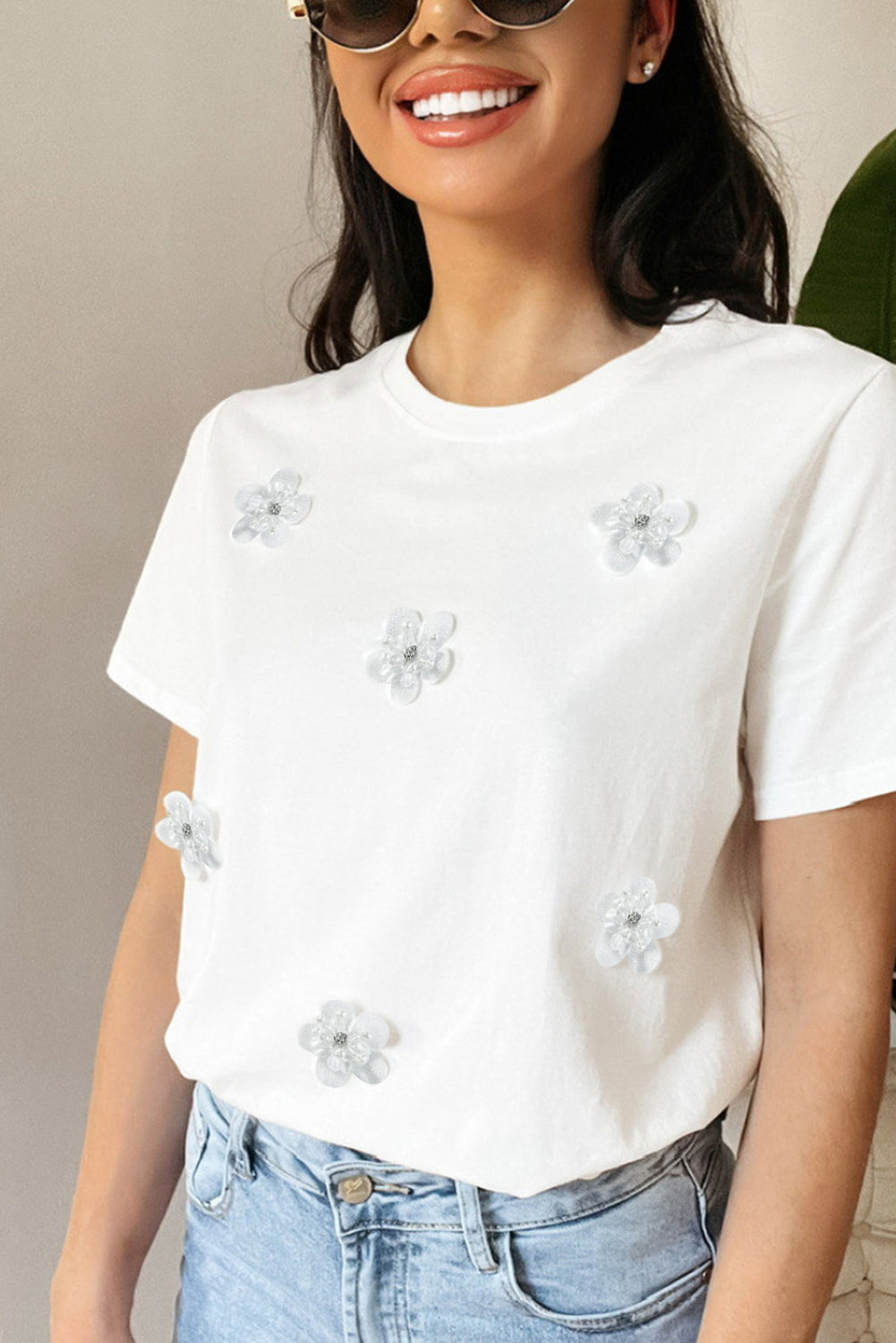 The Whitney White Floral Appliqué T-shirt