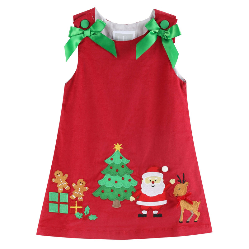 Little Ones Red Corduroy Christmas Bow Dress