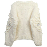 Hand-Knitted Sequined Flower Cardigan Sweater