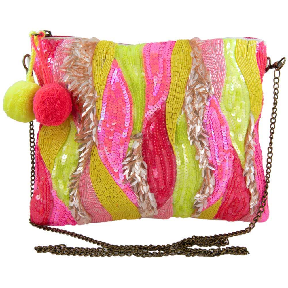 Beaded Pink & Red Swirls Sequined Small Clutch