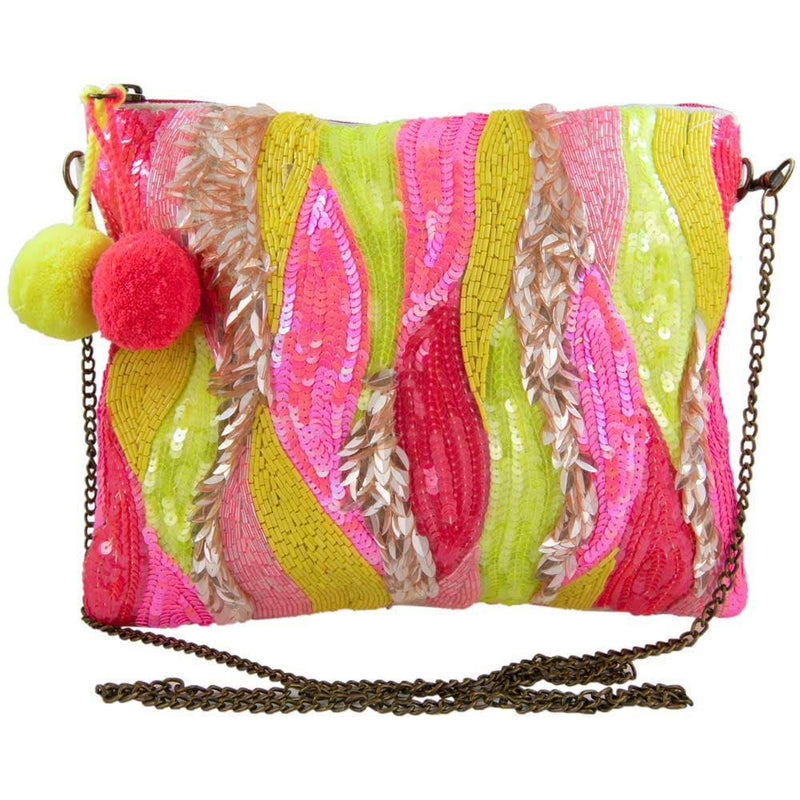 Beaded Pink & Red Swirls Sequined Small Clutch