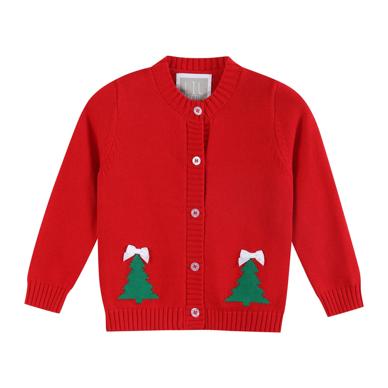 Little Ones Red Christmas Tree Knit Cardigan