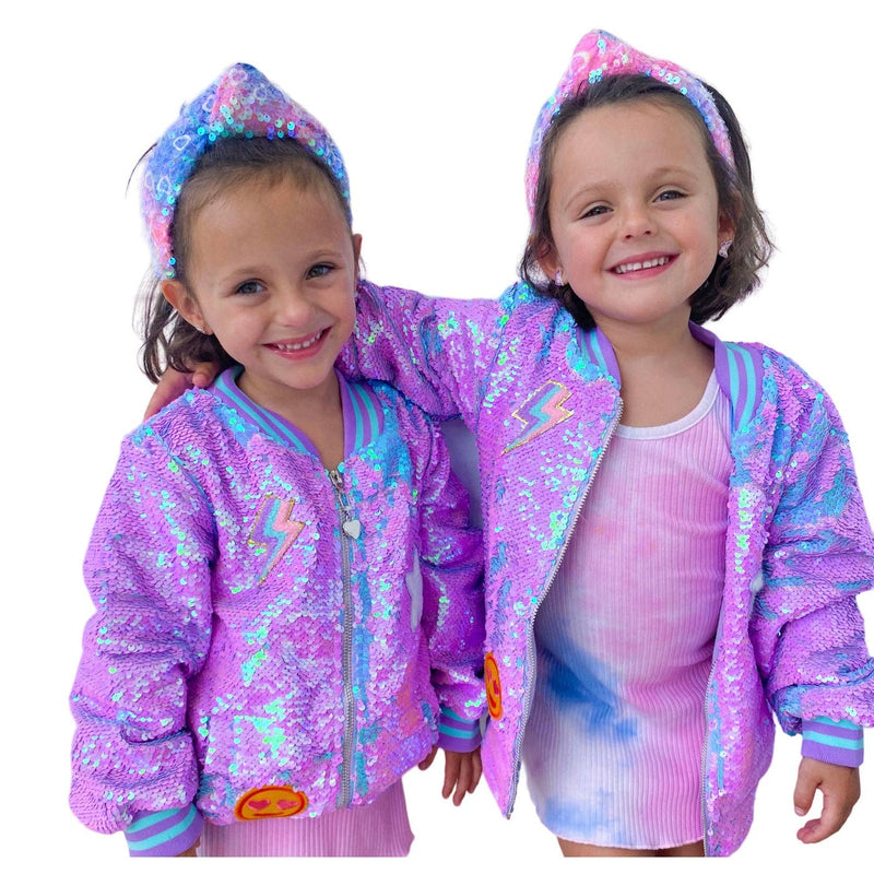 Girls Purple Iridescent Patched Sequins Bomber