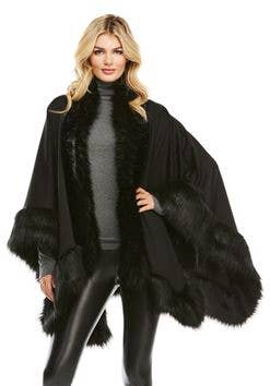 Faux Fur-Trimmed Shawl