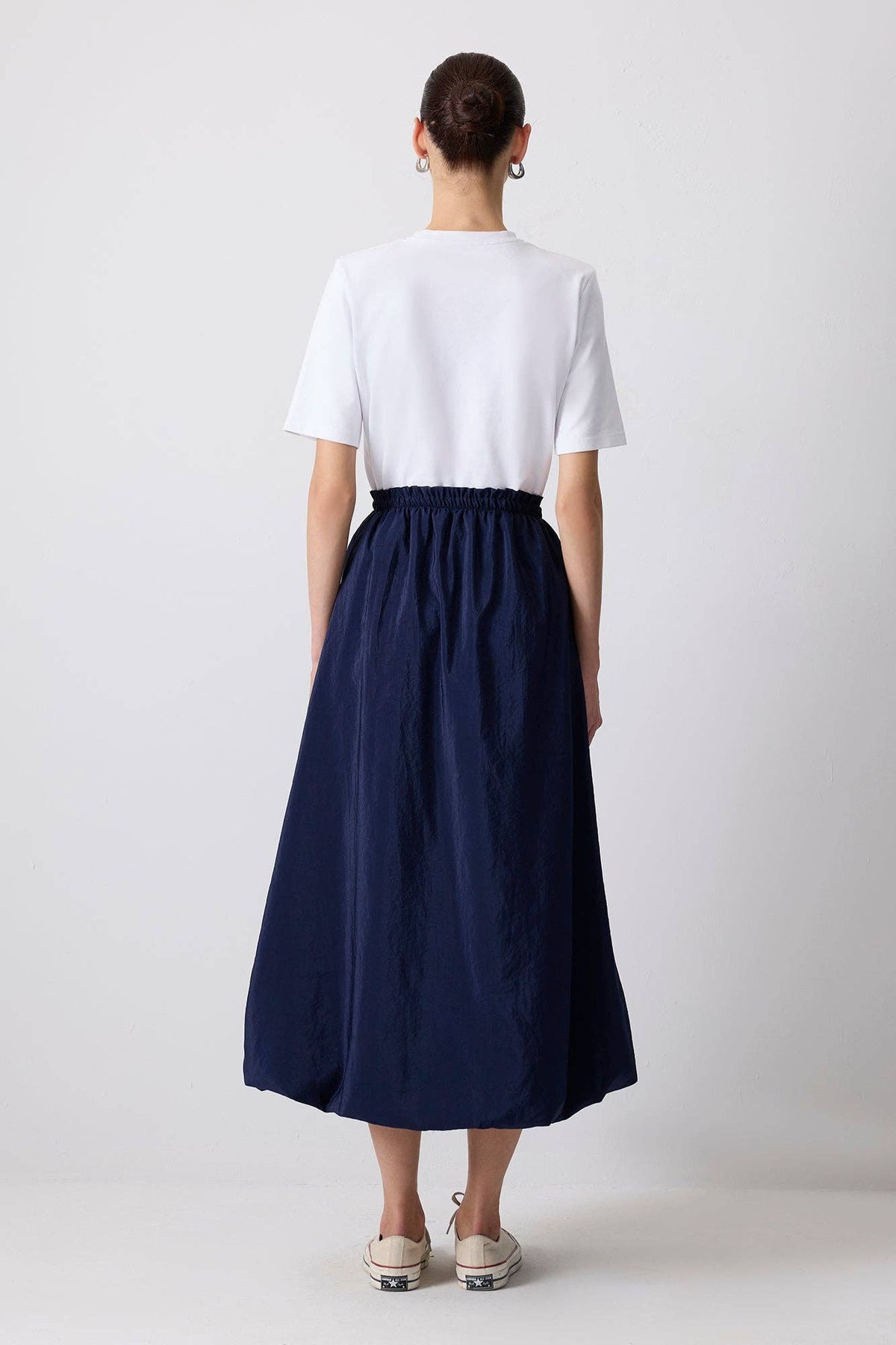 DRAWSTRING ELASTIC BALLOON HEM MAXI SKIRT