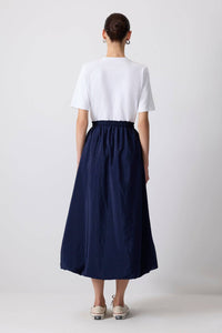 DRAWSTRING ELASTIC BALLOON HEM MAXI SKIRT