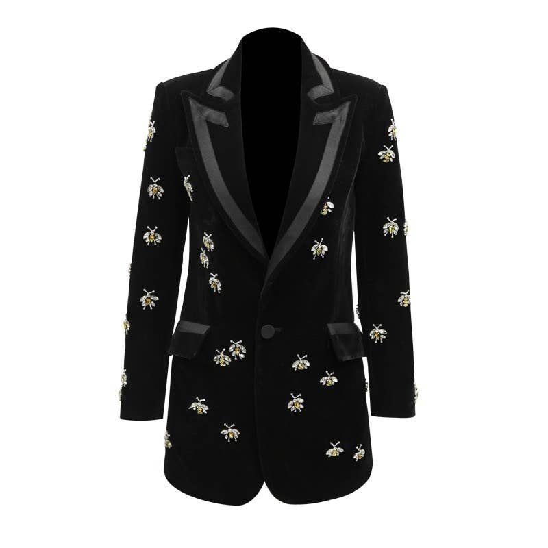 The Queen Bee Embellished Velvet Blazer