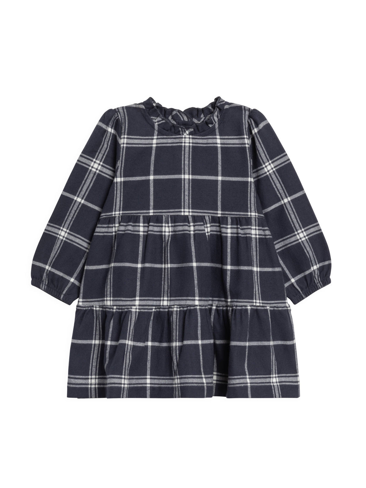 Neela Flannel Ruffle Neckline Dress - Navy Plaid