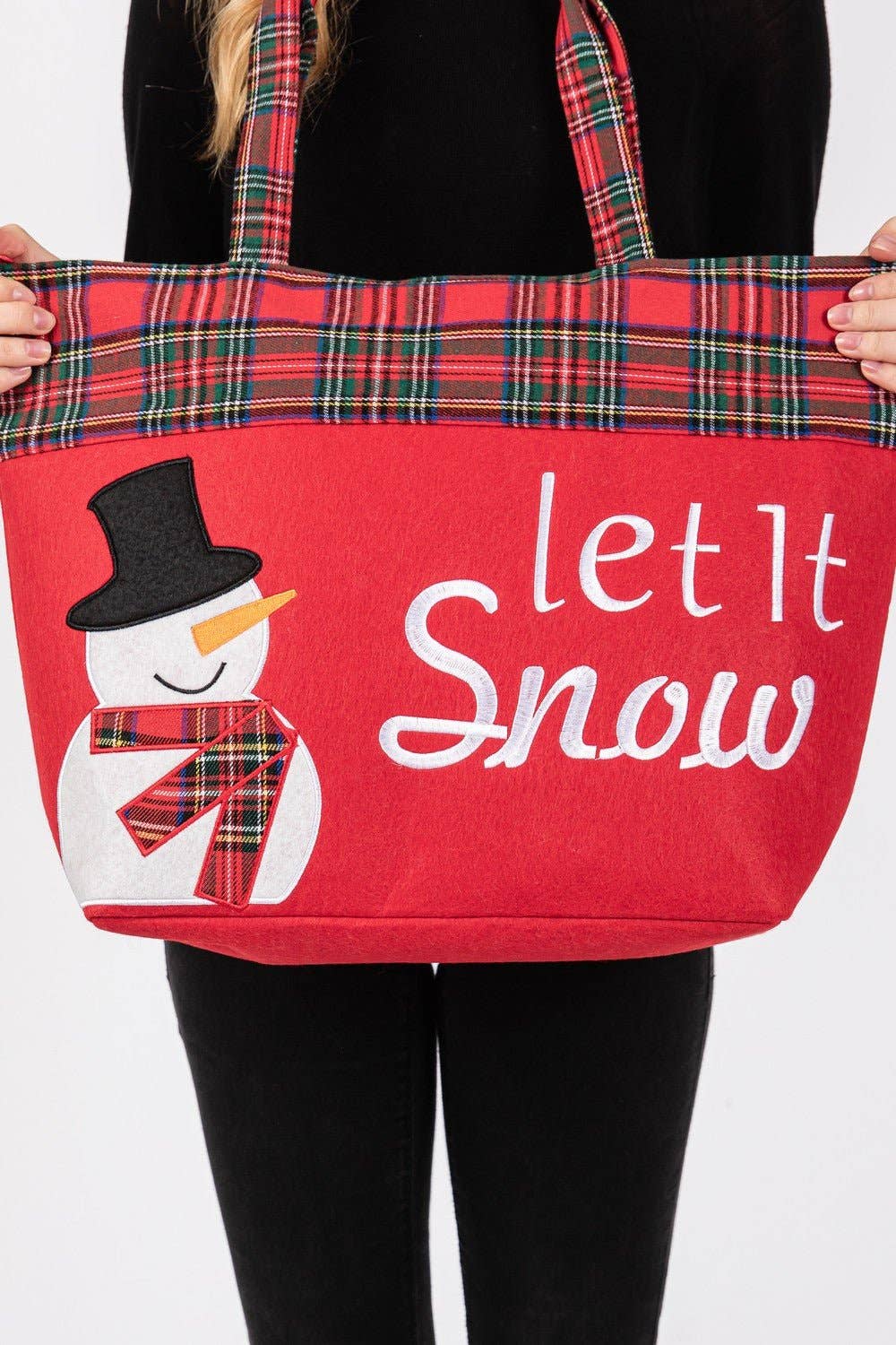 Christmas Let it Snow Snowman Felt Tote Bag