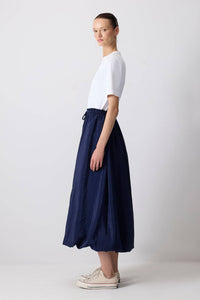 DRAWSTRING ELASTIC BALLOON HEM MAXI SKIRT