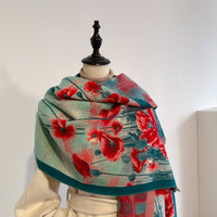 Stunning Turquoise & Red Poppy Reversible Wrap