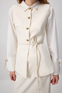 Tailored White Vest with Gold Button Detail