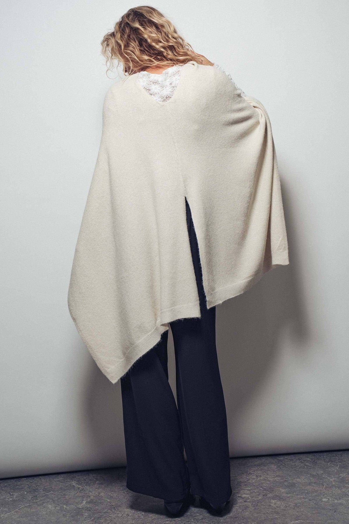 Asymmetrical Back Slit Knit Poncho