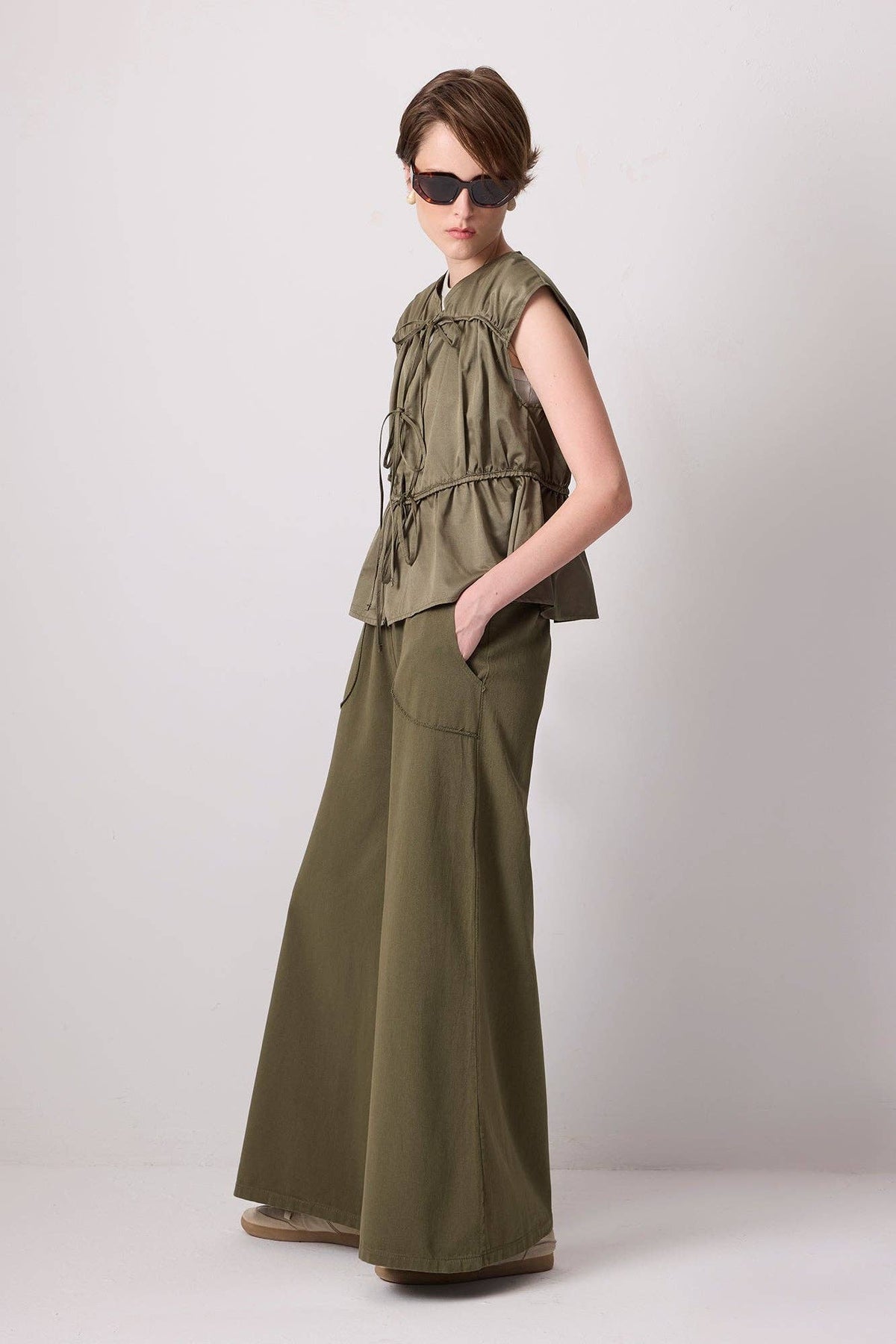 Drawstring Tie-Waist Utility Vest - Cotton Blend