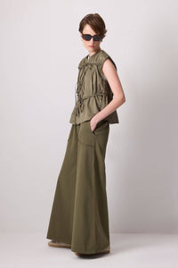 Drawstring Tie-Waist Utility Vest - Cotton Blend