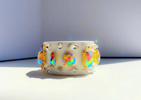 Gold Gem White Leather Cuff