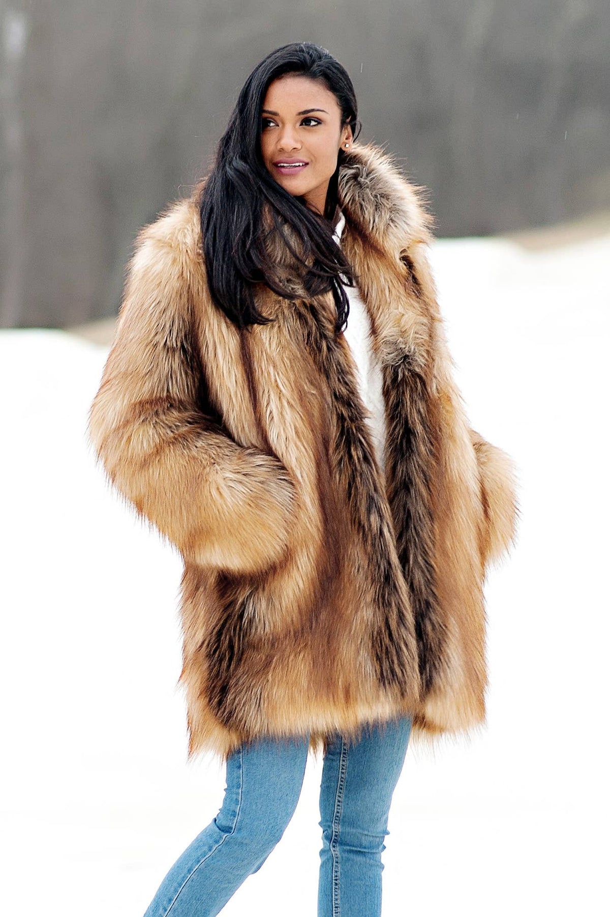 Faux Fur Shawl Collar Coat