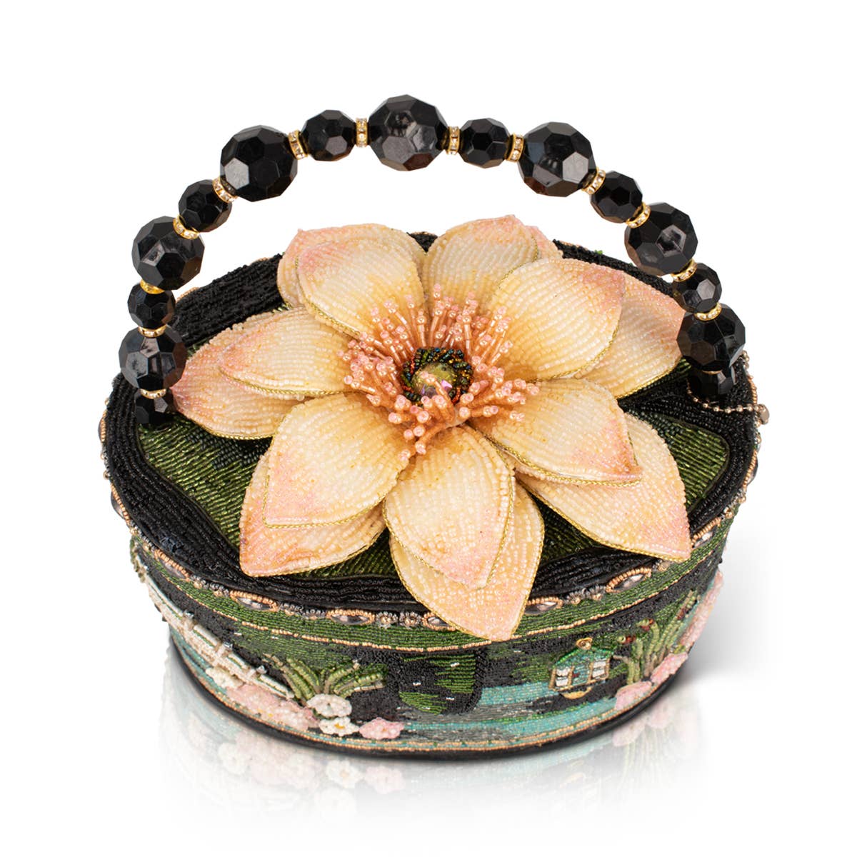 Floating Lotus beaded top handle bag