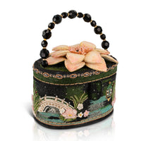 Floating Lotus beaded top handle bag