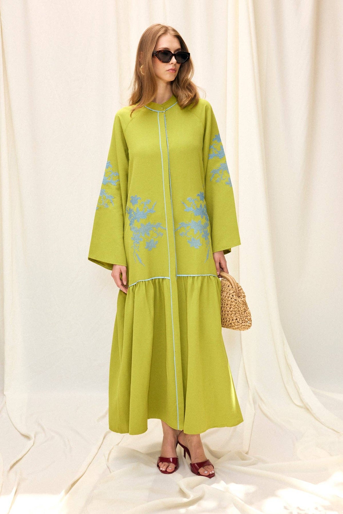 Embroidered Linen Blend Maxi Dress