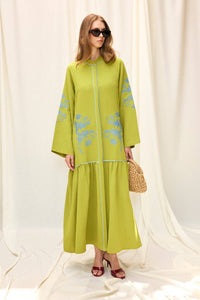 Embroidered Linen Blend Maxi Dress
