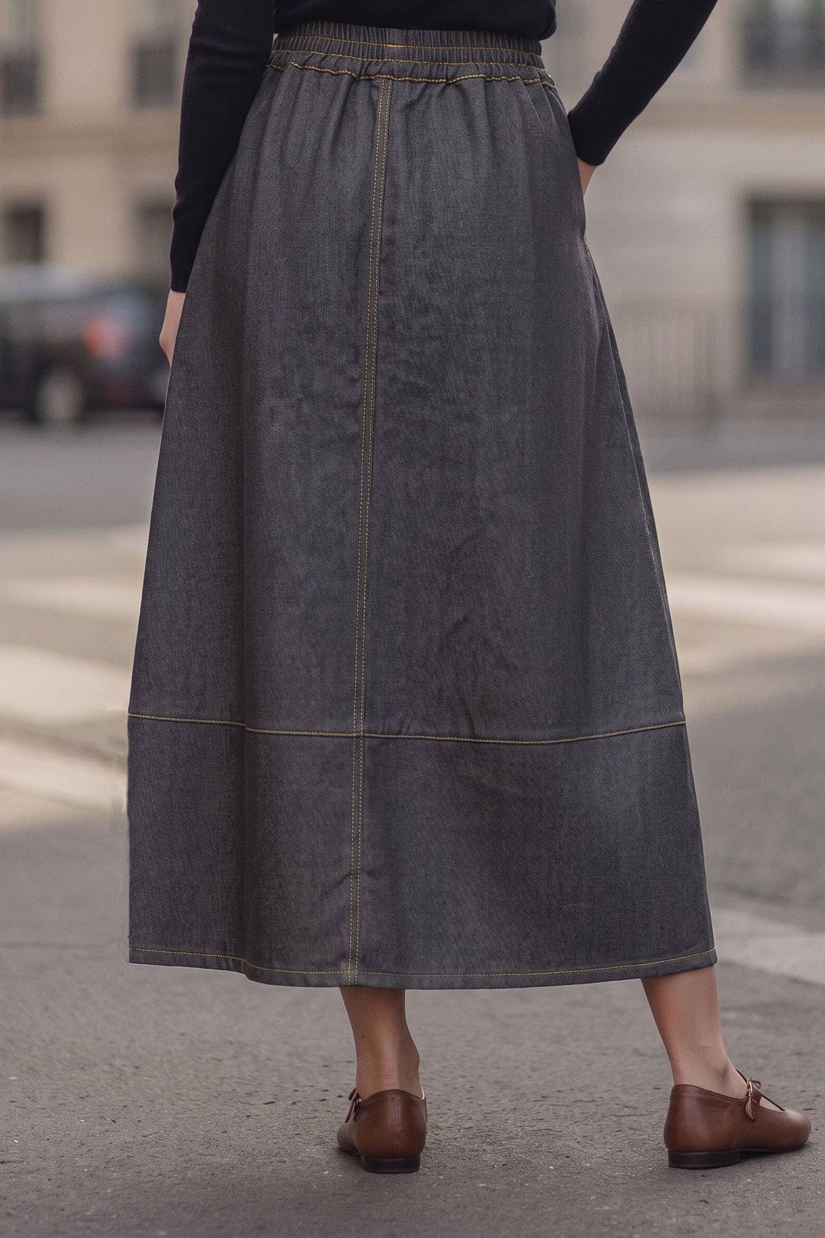 Bianca Drawstring Midi Denim Skirt