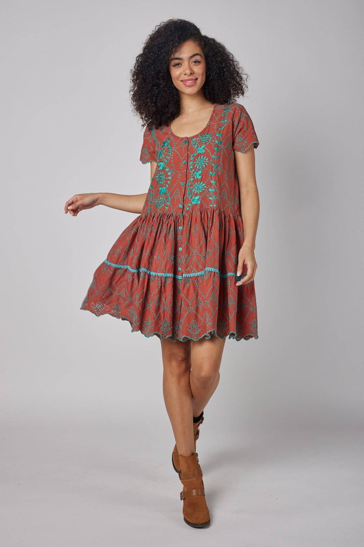 The Belen Brown Hued Embroidered Dress