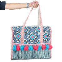 Turquoise and Pink Diamond Tote Bag