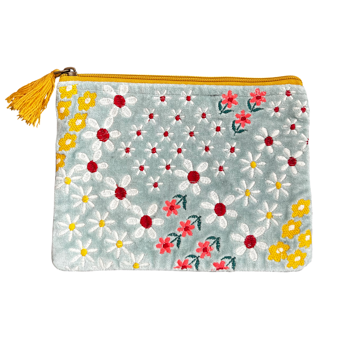 Embroidered Daisy Bouquet Velvet Purse Set