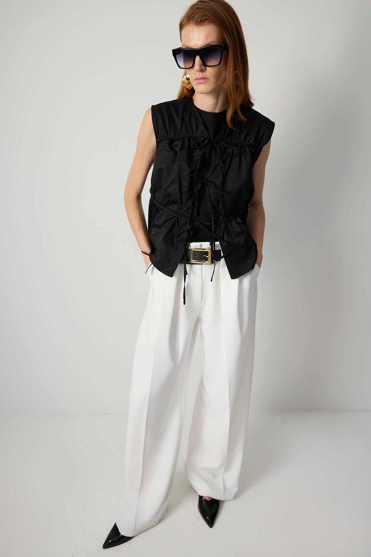 Drawstring Tie-Waist Utility Vest - Cotton Blend