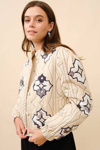 The Claria Quilted Button Embroidered Jacket