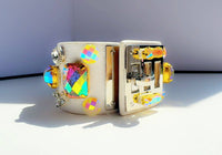 Gold Gem White Leather Cuff