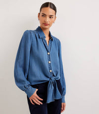 Denim Long Sleeve Tie-Front Top