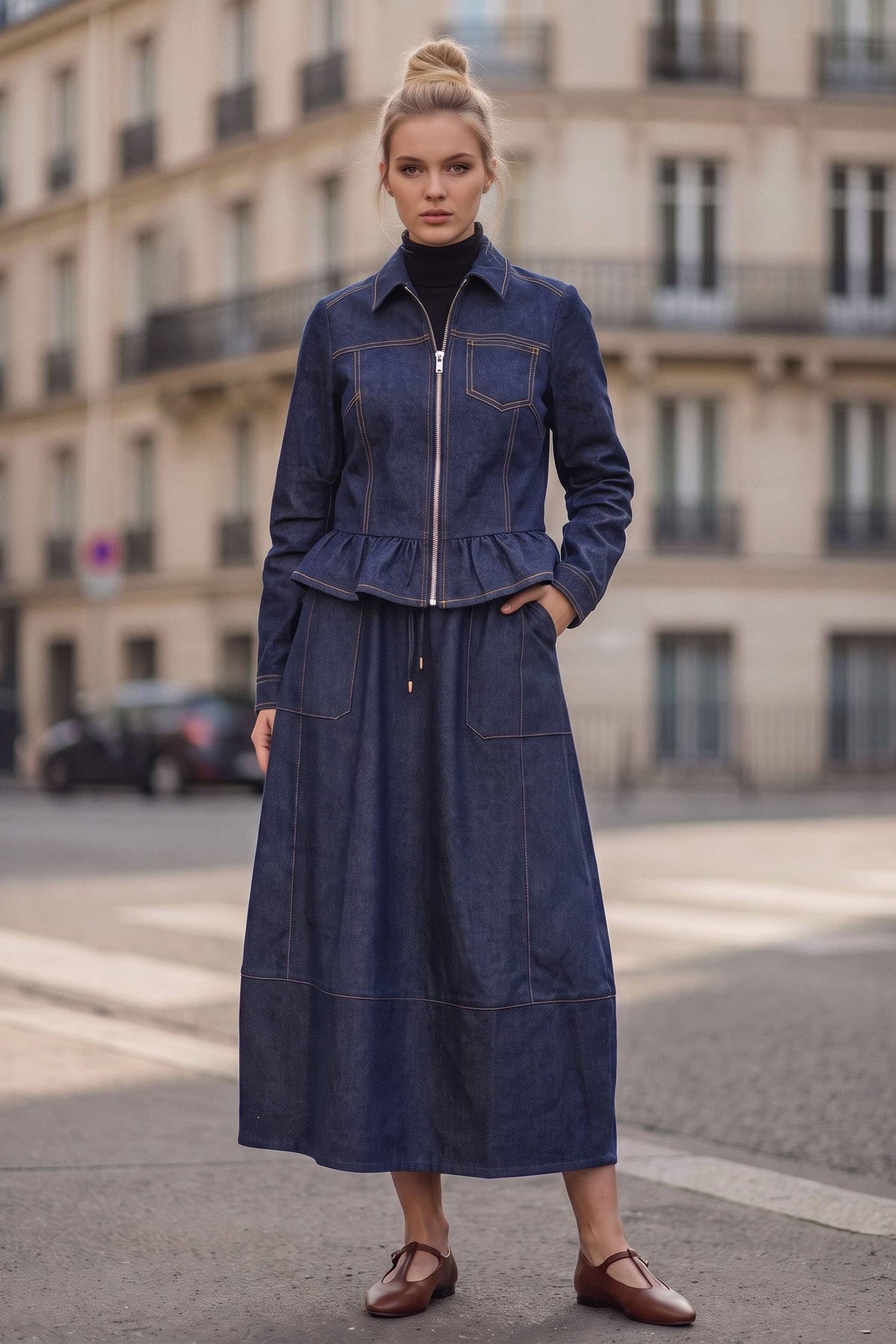 Bianca Drawstring Midi Denim Skirt