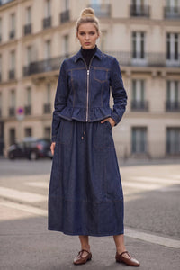 Bianca Drawstring Midi Denim Skirt
