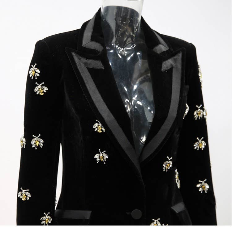 The Queen Bee Embellished Velvet Blazer