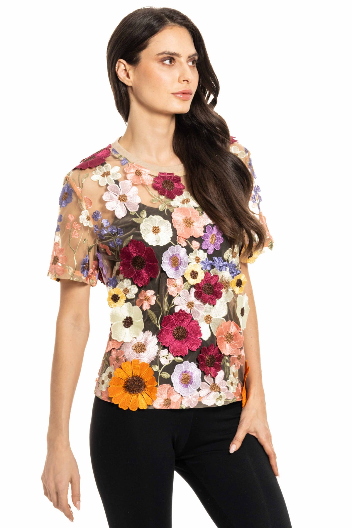 The Val Multicolor Floral Embroidered Top
