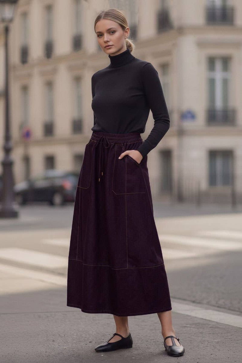 Bianca Drawstring Midi Denim Skirt