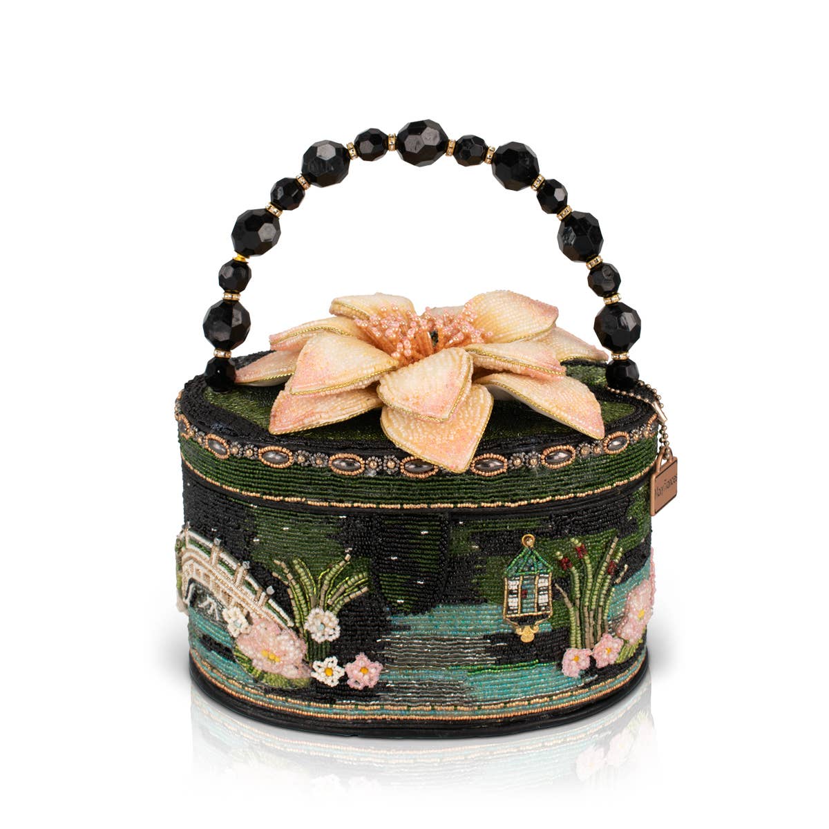 Floating Lotus beaded top handle bag